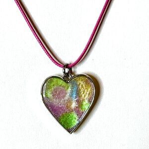 Handmade Multicolor Resin Heart Pendant Necklace 20" Wax Cord w/Ext New